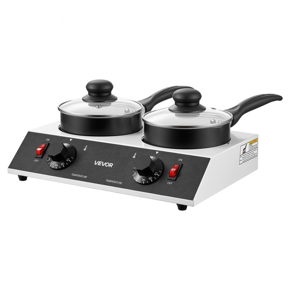 VEVOR Chocolate Melting Pot - 2 x 1 QT Pots, 86℉ - 185℉ Choc Warm Machine, 80W Even Cheese Melter, 2 Knobs Temp Control, 2 Ceramic Coated Pots, Electric Warmer for Mulled Milk Candy, Commercial & Home