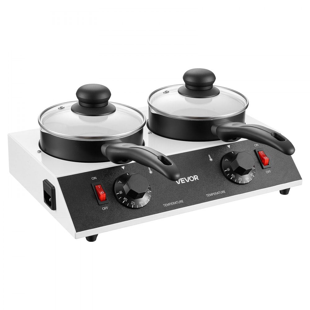 VEVOR Chocolate Melting Pot - 2 x 1 QT Pots, 86℉ - 185℉ Choc Warm Machine, 80W Even Cheese Melter, 2 Knobs Temp Control, 2 Ceramic Coated Pots, Electric Warmer for Mulled Milk Candy, Commercial & Home