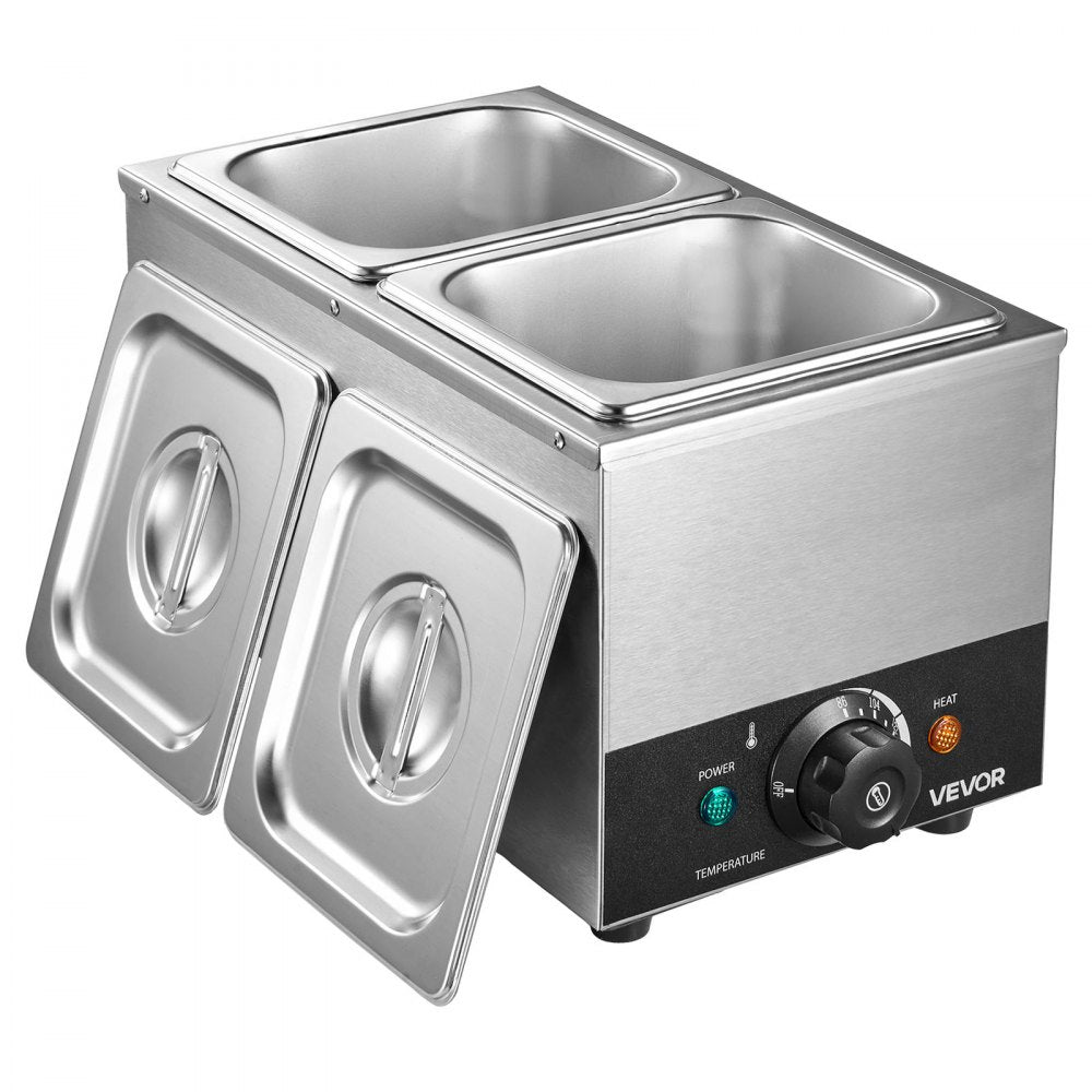 VEVOR Chocolate Melting Machine, 2 Tanks 9 Lbs Choc Commercial Melter, 800W High Power, Water Bath Heating System, Stainless Steel Body, 86℉- 185℉ Temp Range, Chocolate Warmer for Cheese Milk