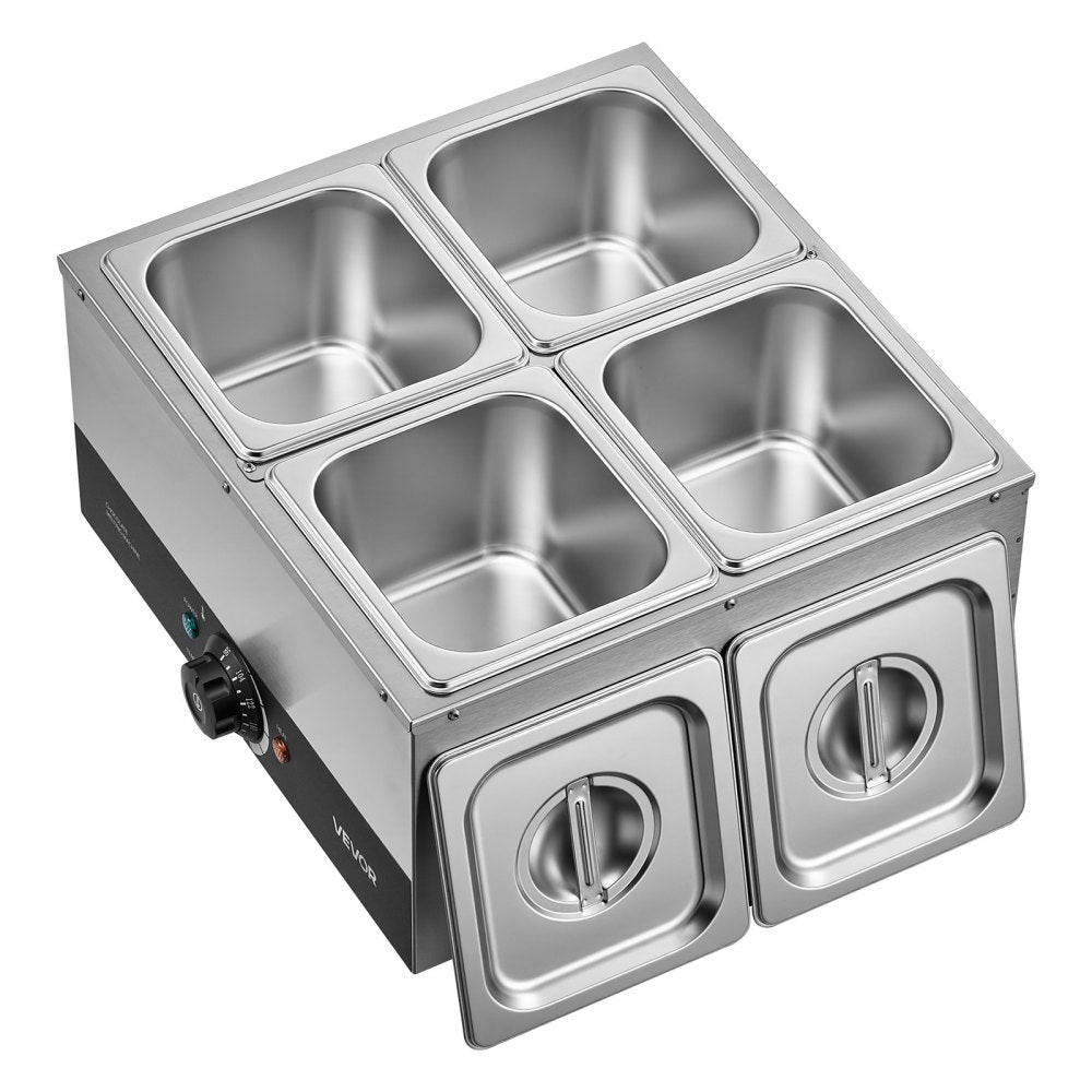 VEVOR Chocolate Melting Machine, 4 Tanks 17.6 Lbs Choc Commercial Melter, 1200W High Power, Water Bath Heating System, Stainless Steel Body, 86℉- 185℉ Temp Range, Chocolate Warmer for Cheese Milk
