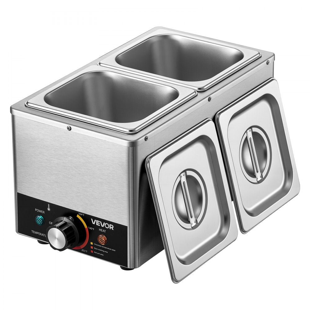 VEVOR Chocolate Melting Machine, 3 Cook Modes, 2 Tanks 9 Lbs Choc Melter, 86℉ - 230℉, 3 Cook Modes, 800W Power, Water Bath Heat System, 1/6 x 2 Pans, Stainless Steel, Cheese Warmer, Commercial & Home