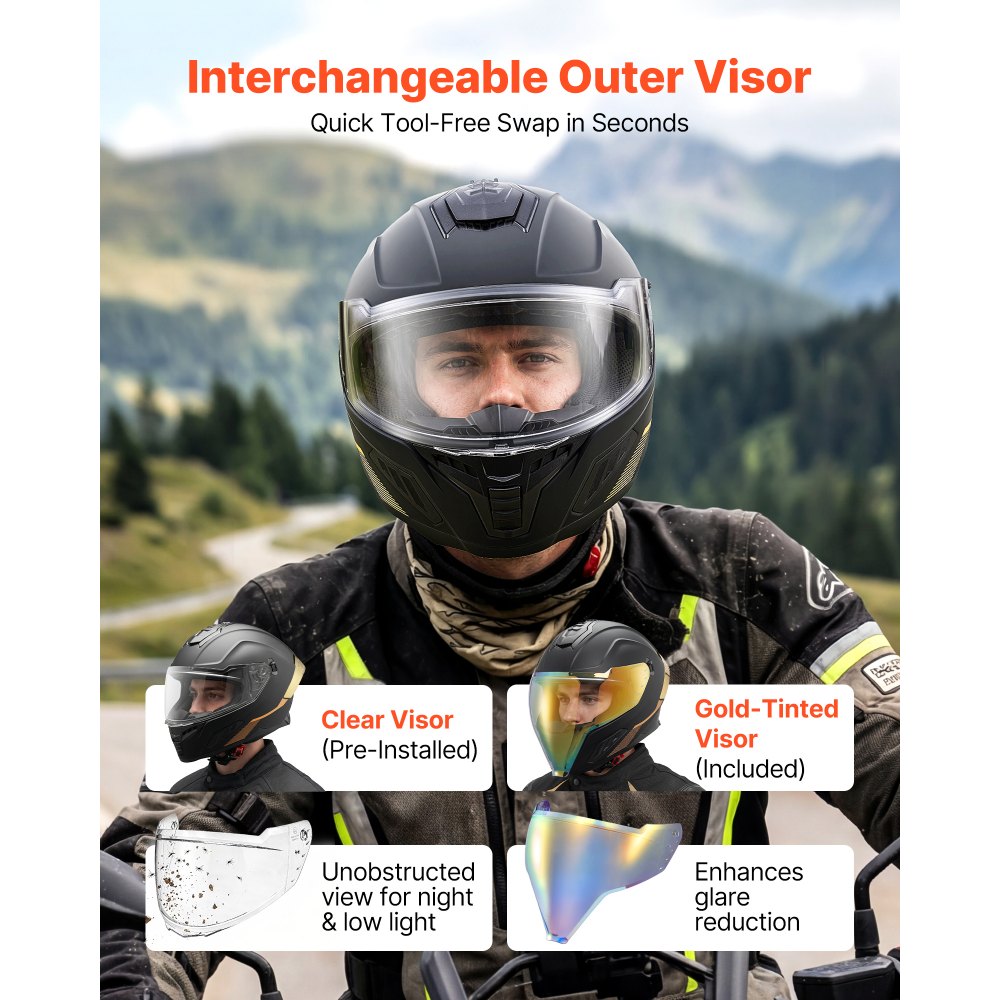 VEVOR Full Face Motorcycle Helmets, Dual-Visor Motorcycle Street Bike Helmet, Lightweight Comfortable Motocross Dirt Bike Helmet for Adults Men and Women - DOT & ECE Approved (M Size)
