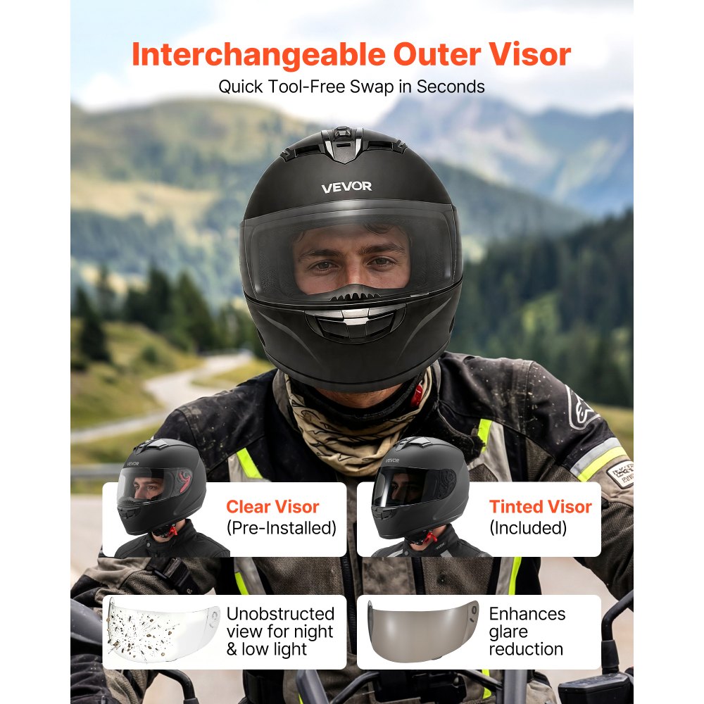 VEVOR Full Face Motorcycle Helmets, Adult Motocross Dirt Bike Helmet with Clear Visor, Lightweight Comfortable Motorcycle Street Bike Helmet for Men and Women - DOT Approved (M Size)