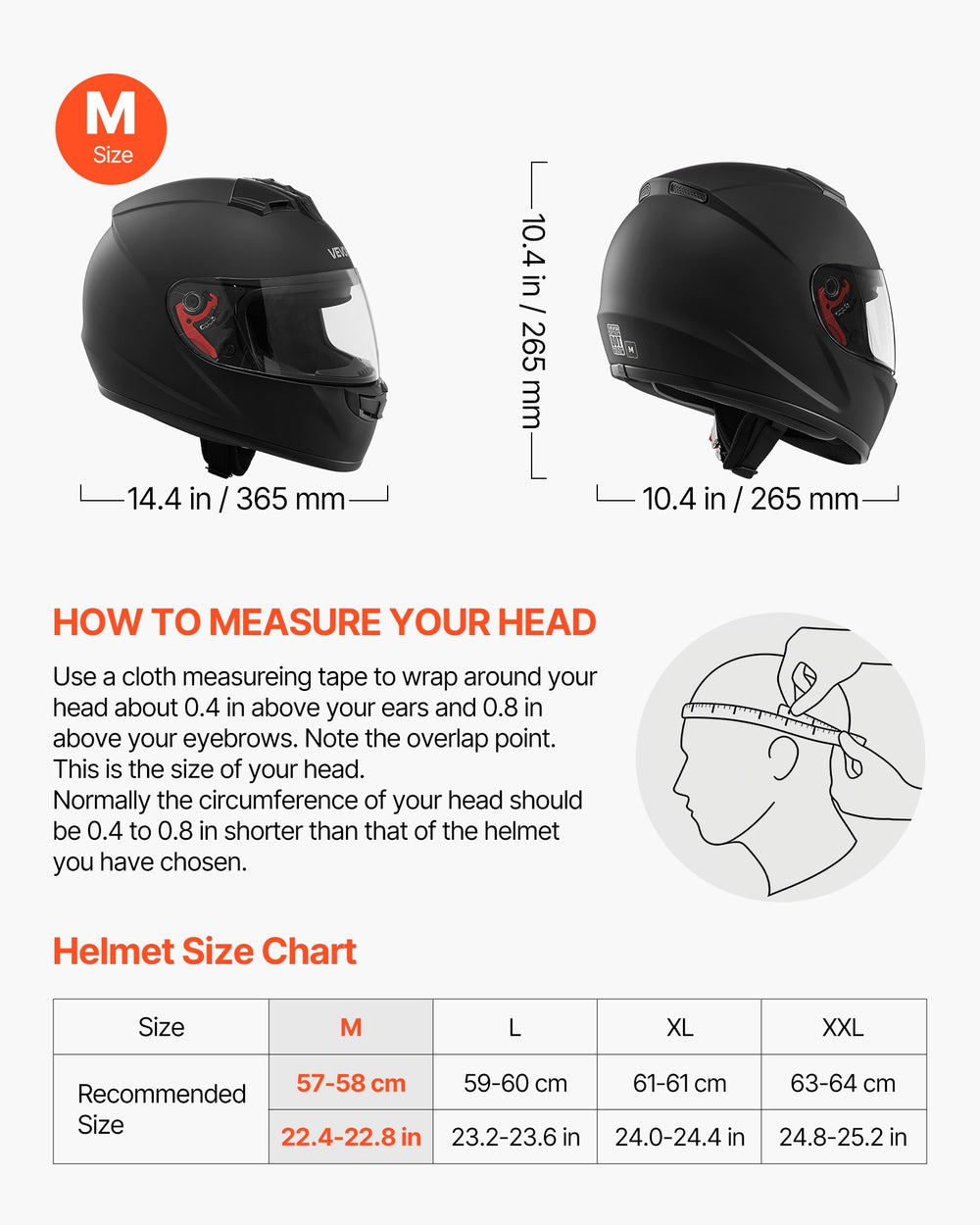VEVOR Full Face Motorcycle Helmets, Adult Motocross Dirt Bike Helmet with Clear Visor, Lightweight Comfortable Motorcycle Street Bike Helmet for Men and Women - DOT Approved (M Size)