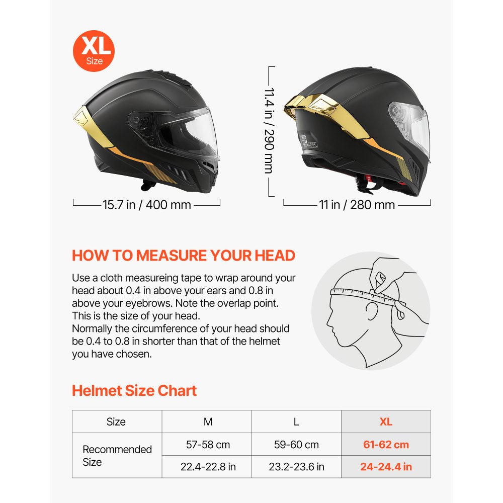 VEVOR Full Face Motorcycle Helmets, Dual-Visor Motorcycle Street Bike Helmet, Lightweight Comfortable Motocross Dirt Bike Helmet for Adults Men and Women - DOT & ECE Approved (XL Size)
