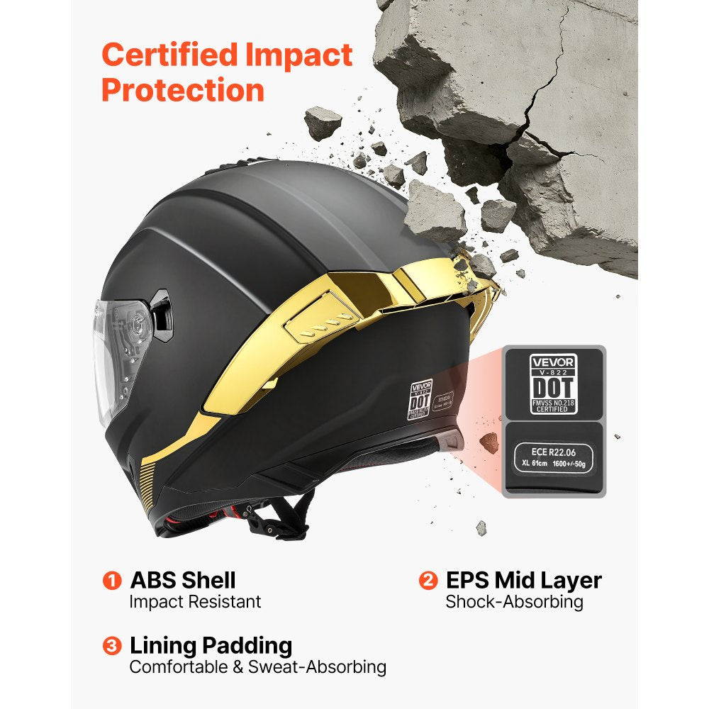 VEVOR Full Face Motorcycle Helmets, Dual-Visor Motorcycle Street Bike Helmet, Lightweight Comfortable Motocross Dirt Bike Helmet for Adults Men and Women - DOT & ECE Approved (XL Size)