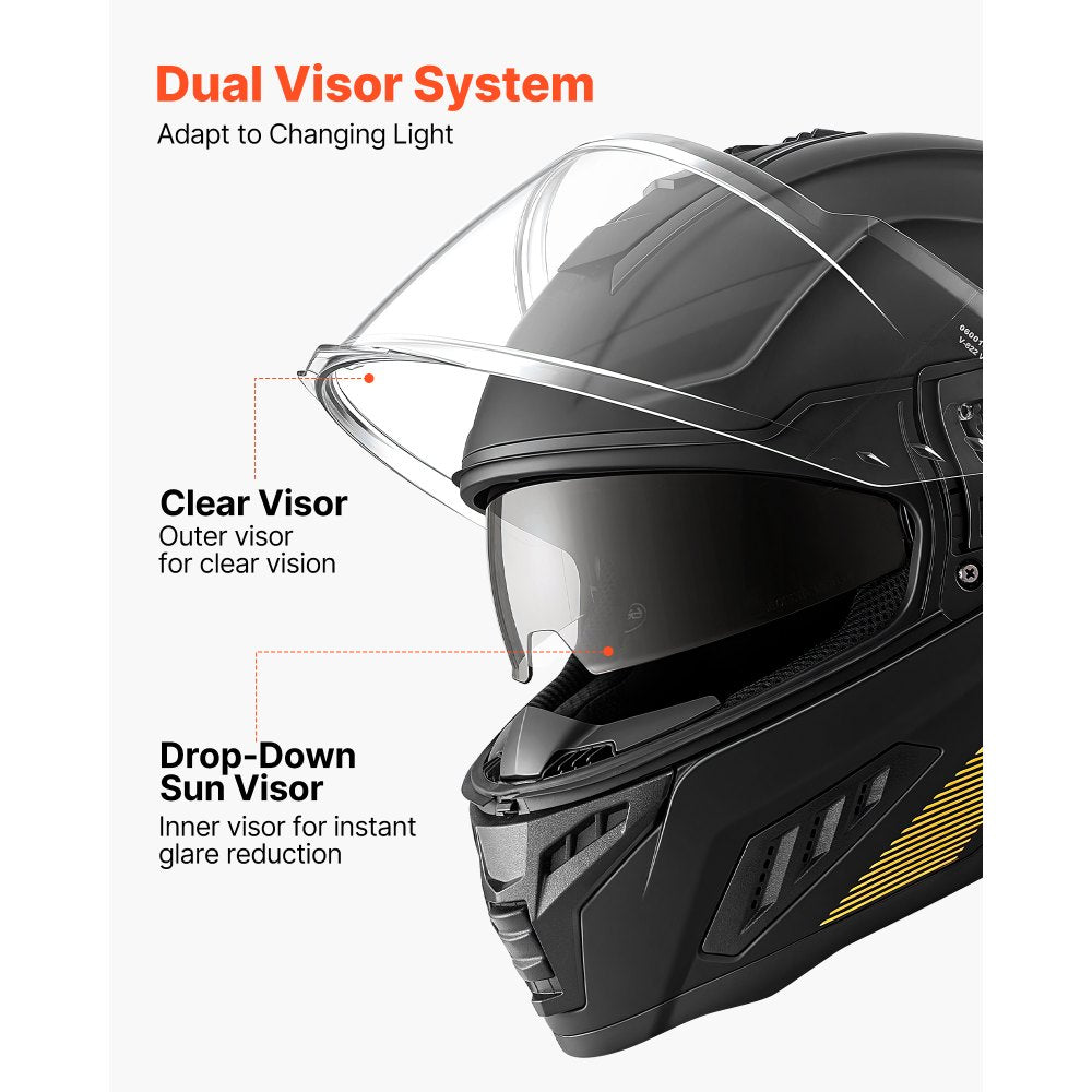 VEVOR Full Face Motorcycle Helmets, Dual-Visor Motorcycle Street Bike Helmet, Lightweight Comfortable Motocross Dirt Bike Helmet for Adults Men and Women - DOT & ECE Approved (XL Size)