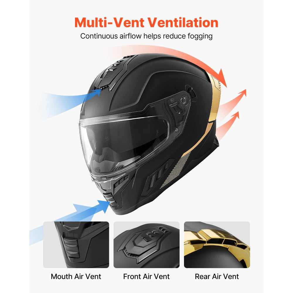 VEVOR Full Face Motorcycle Helmets, Dual-Visor Motorcycle Street Bike Helmet, Lightweight Comfortable Motocross Dirt Bike Helmet for Adults Men and Women - DOT & ECE Approved (XL Size)