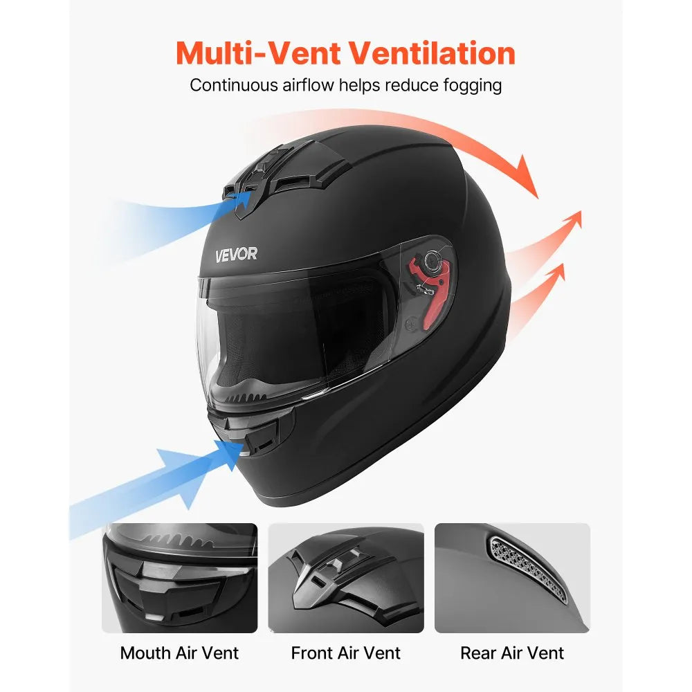 VEVOR Full Face Motorcycle Helmets, Adult Motocross Dirt Bike Helmet with Clear Visor, Lightweight Comfortable Motorcycle Street Bike Helmet for Men and Women - DOT Approved (XL Size)