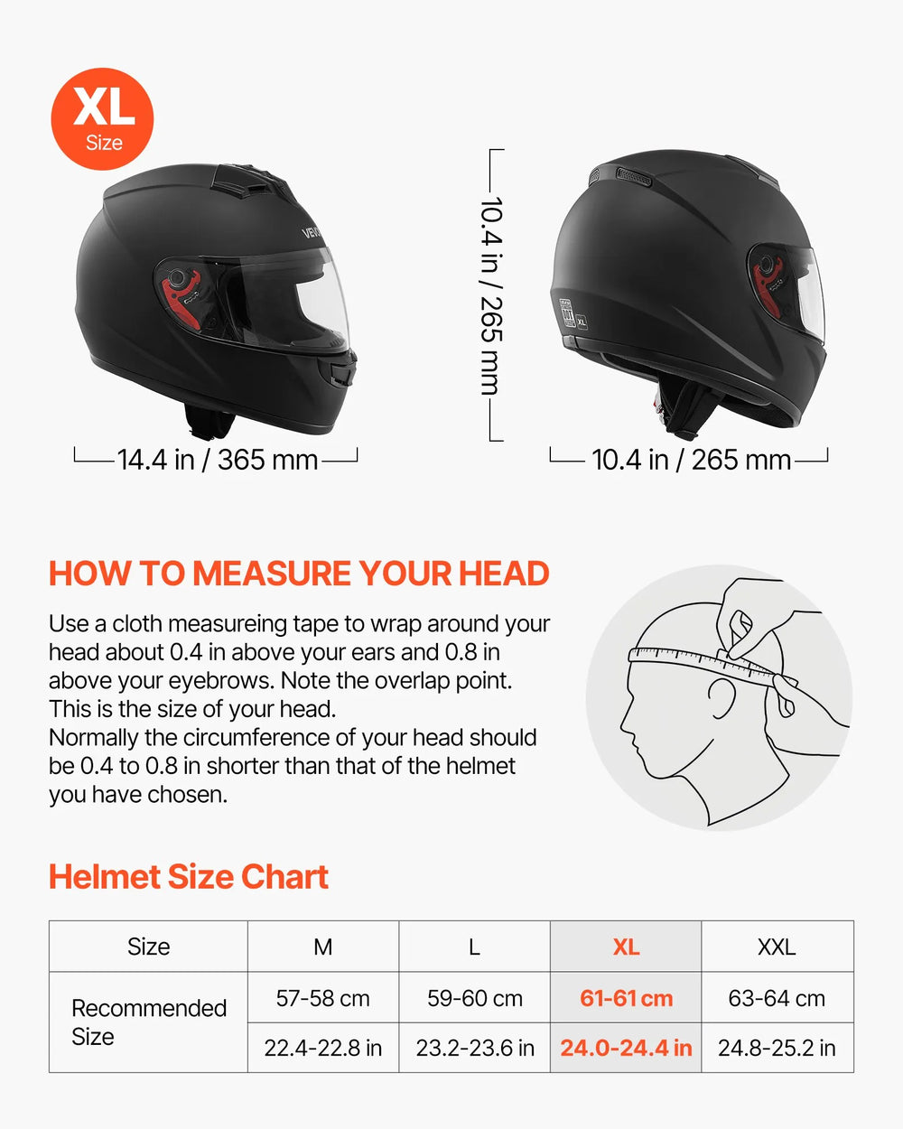 VEVOR Full Face Motorcycle Helmets, Adult Motocross Dirt Bike Helmet with Clear Visor, Lightweight Comfortable Motorcycle Street Bike Helmet for Men and Women - DOT Approved (XL Size)