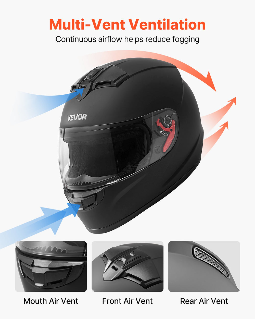 VEVOR Full Face Motorcycle Helmets, Adult Motocross Dirt Bike Helmet with Clear Visor, Lightweight Comfortable Motorcycle Street Bike Helmet for Men and Women - DOT Approved (XL Size)