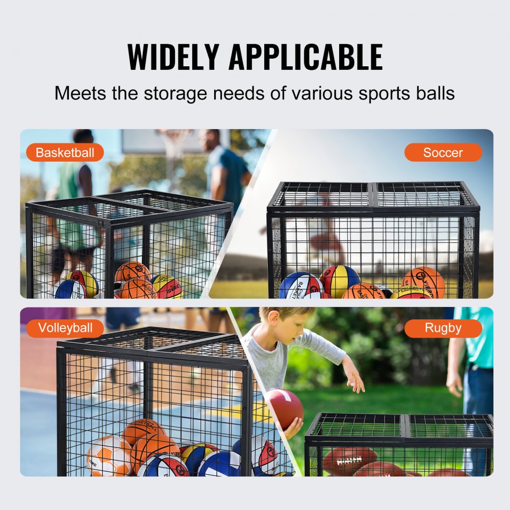 VEVOR Rolling Sports Ball Storage Cart, Basketball Cage with Double Lids, Sport Equipment Holder Organizer for Indoor Outdoor, Steel Storage Rack for Garages, Playgroup, Gym and Schools