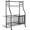 VEVOR Sports Equipment Garage Organizer, Rolling Ball Storage Cart on Wheels, Basketball Rack with Baskets & Hooks, Indoor/Outdoor Sports Gear and Toys Storage, Steel Sports Equipment Organizer, Black