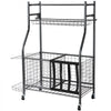 VEVOR Sports Equipment Garage Organizer, Rolling Ball Storage Cart on Wheels, Basketball Rack with Baskets & Hooks, Indoor/Outdoor Sports Gear and Toys Storage, Steel Sports Equipment Organizer, Black