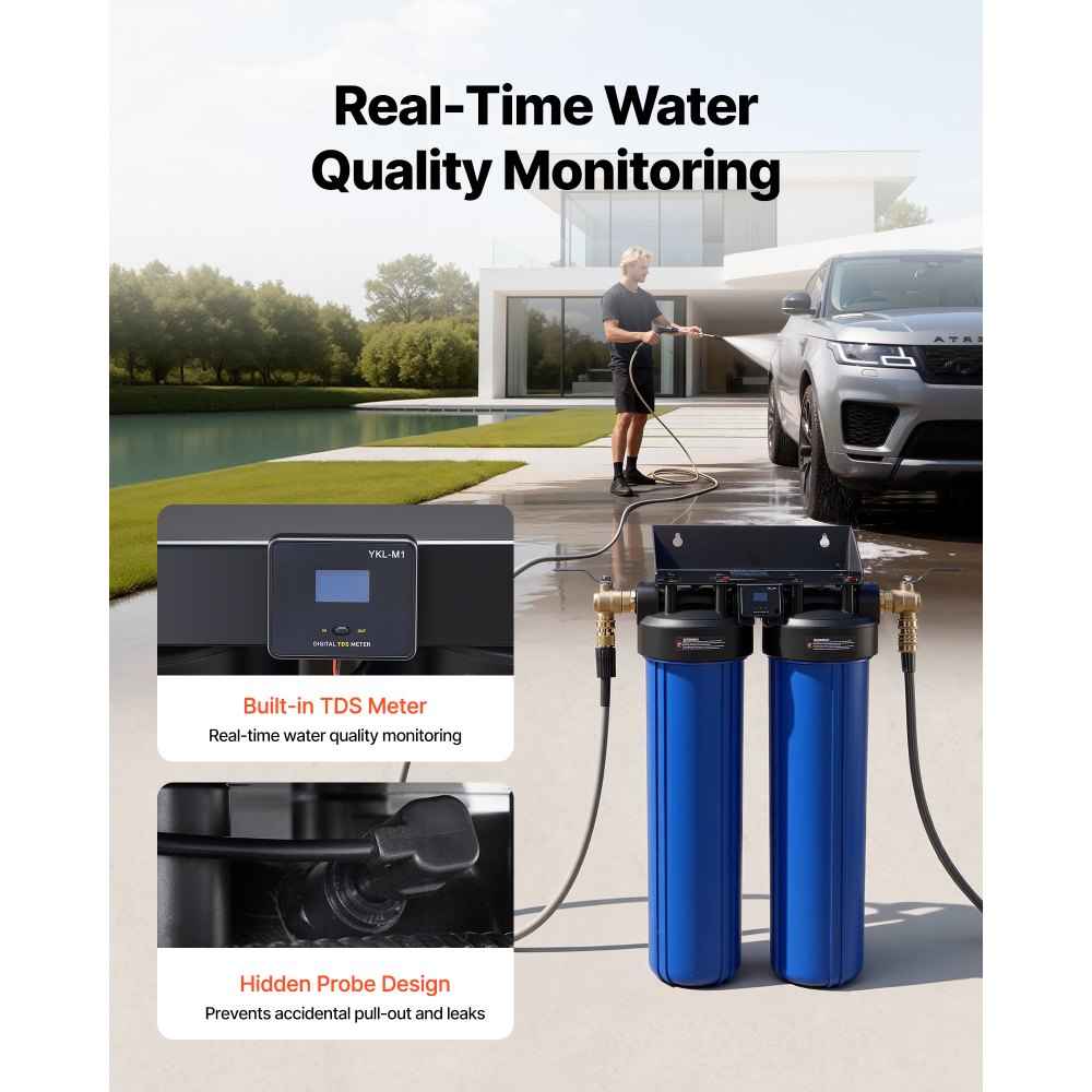 VEVOR Deionized Water System for Car Wash, Spotless Car Wash Water System with 2 x 4L DI Resin, Bypass Valve & TDS Meter, Spot-Free Deionized Water Filter for Cars RVs Motorcycles Windows