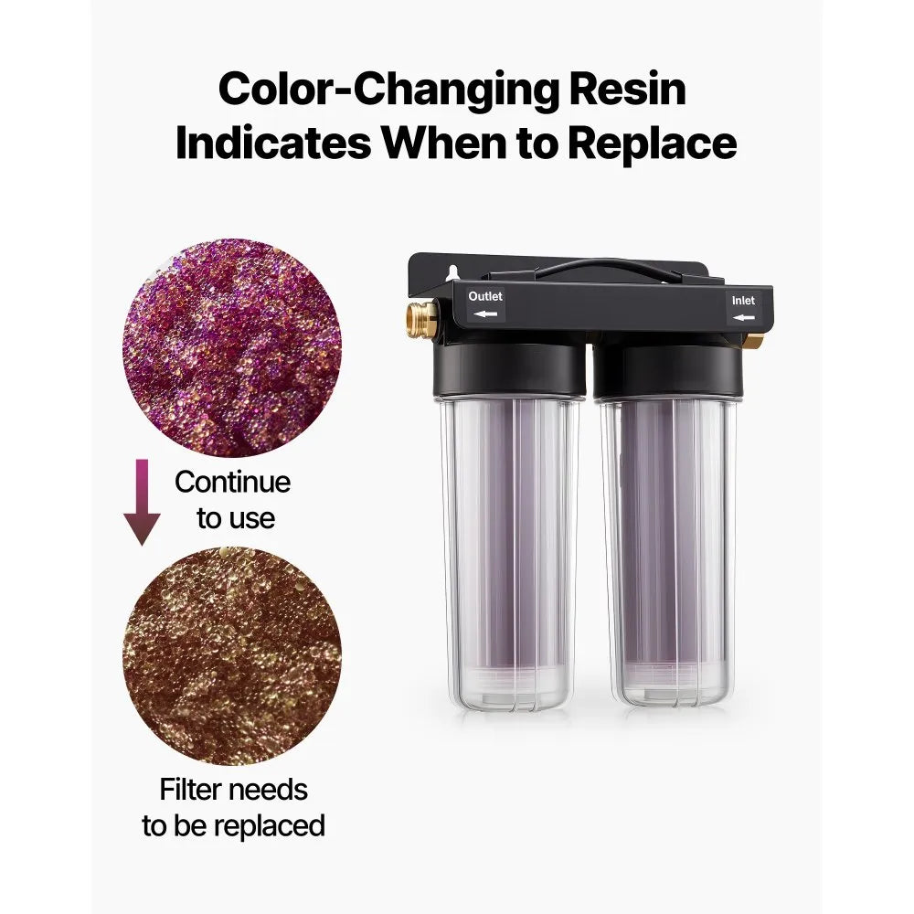 VEVOR Deionized Water System for Car Wash, Spotless Car Wash Water System with 2 x 0.5L Color Changing Resin, Spot-Free Deionized Water Filter for Cars RVs Motorcycles Windows
