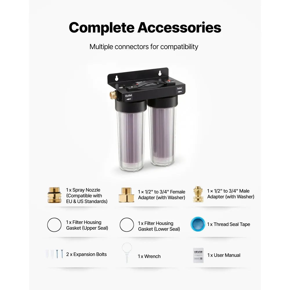 VEVOR Deionized Water System for Car Wash, Spotless Car Wash Water System with 2 x 0.5L Color Changing Resin, Spot-Free Deionized Water Filter for Cars RVs Motorcycles Windows