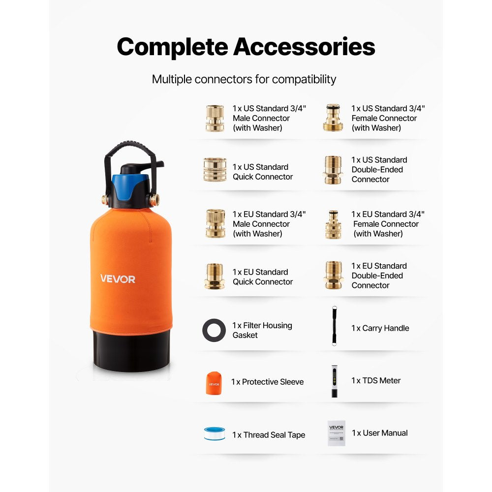 VEVOR Deionized Water System for Car Wash, Spotless Car Wash Water System with 10L DI Resin, Bypass Valve & TDS Meter, Spot-Free Deionized Water Filter for Cars RVs Motorcycles Windows