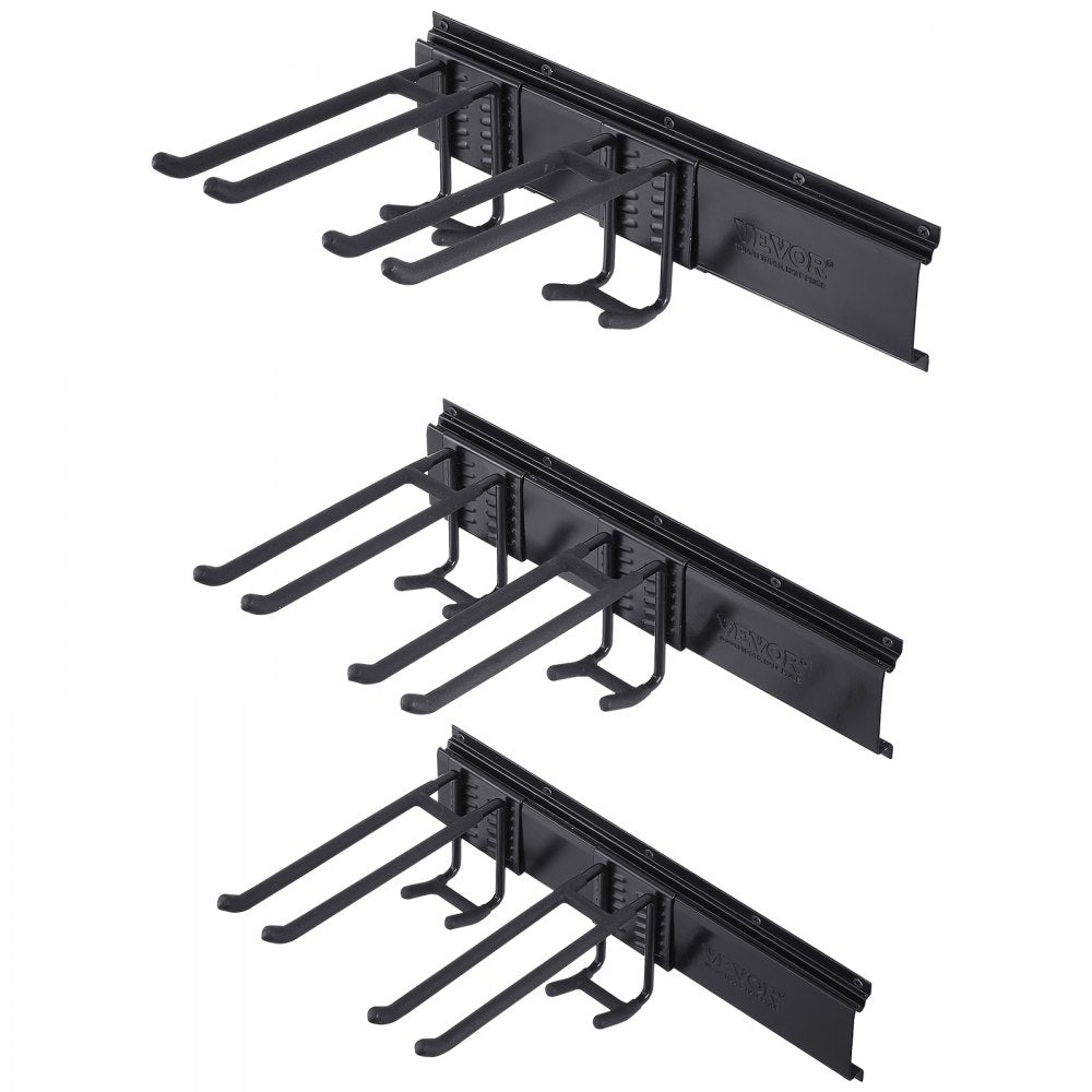 VEVOR Garage Tool Organizer, 800 lbs Max Load Capacity, Wall Mount Yard Garden Storage Rack Organization Heavy Duty with 6 Adjustable Hooks and 3 Rails, for Garden Tools, Shovels, Trimmers, and Hoses