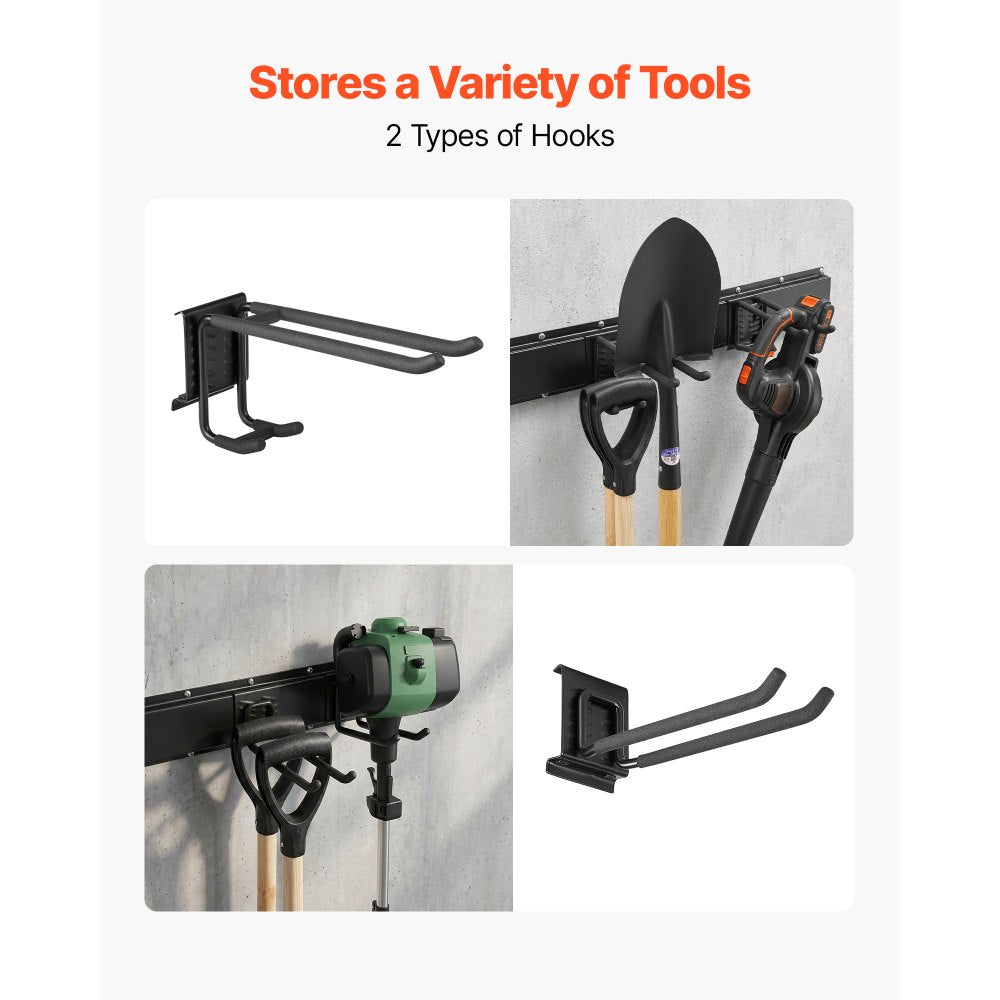 VEVOR Garage Tool Organizer 33 Inch 400 lbs Wall Mount Garden Tool Rack, Heavy Duty Garage Hanging Storage Rack Organization with 2 Rails and 5 Adjustable Hooks, for Yard Tools, Shovel, Rake, Shed