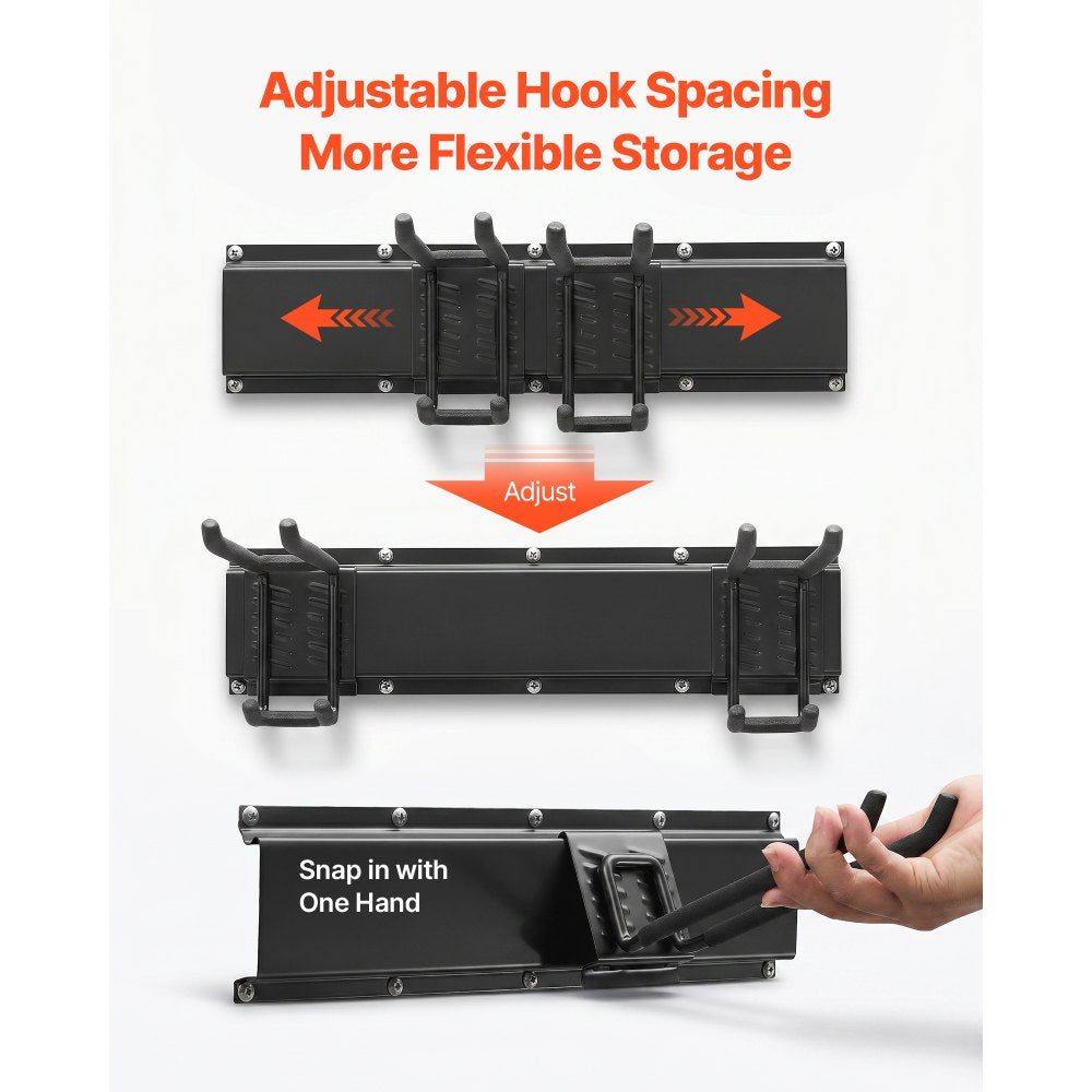 VEVOR Garage Tool Organizer 49.5 Inch 600 lbs Wall Mount Garden Tool Rack, Heavy Duty Garage Hanging Storage Rack Organization with 3 Rails and 9 Adjustable Hooks, for Yard Tools, Shovel, Rake, Shed