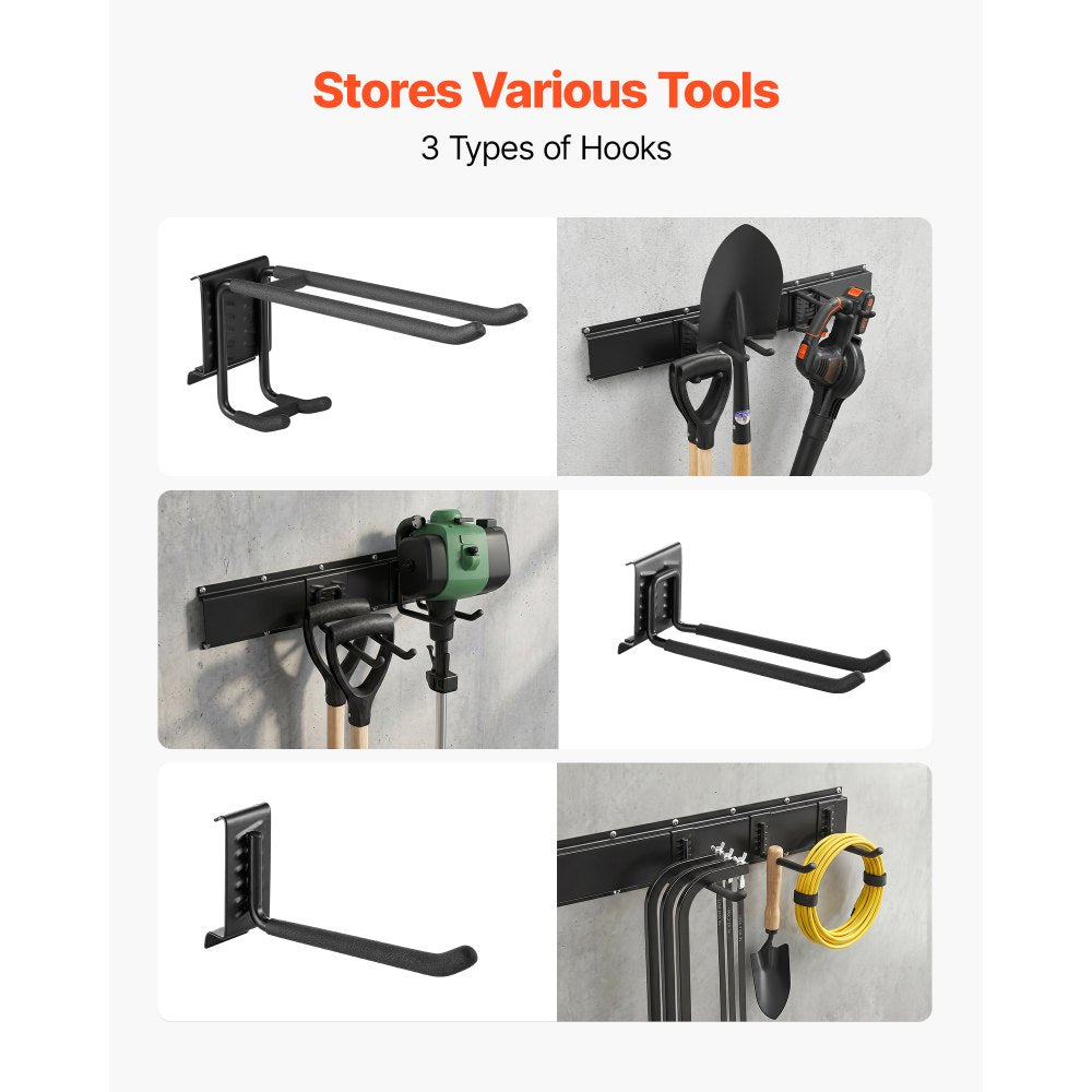 VEVOR Garage Tool Organizer 66 Inch 800 lbs Wall Mount Garden Tool Rack, Heavy Duty Garage Hanging Storage Rack Organization with 4 Rails and 10 Adjustable Hooks, for Yard Tools, Shovel, Rake, Shed
