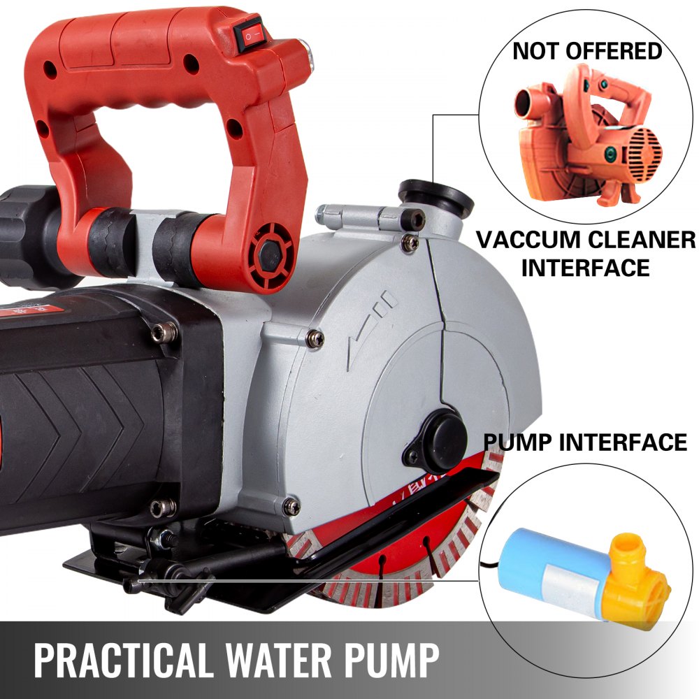 VEVOR Wall Chaser, 2500W 38 mm Cutting Width,Wall Groove Cutting Machine 34MM Cutting Depth,Wall Slotting Machine With 5 Saw Blades 4.5" Diameter 6300r/Min,One-time Forming Dustless