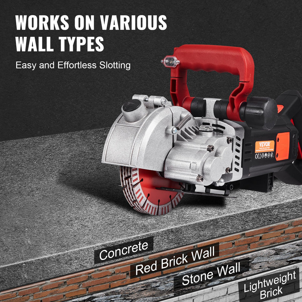 VEVOR Wall Chaser, 2500W 38mm/1.5" Cutting Width,Wall Groove Cutting Machine 52mm/2" Cutting Depth,Wall Slotting Machine With 5 Saw Blades 6.3" Diameter 6300r/Min,One-time Forming Dustless