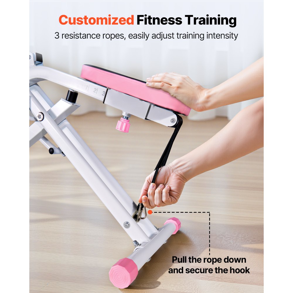 VEVOR Squat Machine, Deep Squat Rowing Machine for Home, Easy Setup & Foldable Exercise Equipment, Glute Trainer Machine with 3 High-Strength Resistance Bands, Glutes & Leg Home Workout Machine, White