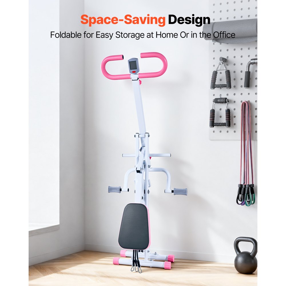 VEVOR Squat Machine, Deep Squat Rowing Machine for Home, Easy Setup & Foldable Exercise Equipment, Glute Trainer Machine with 3 High-Strength Resistance Bands, Glutes & Leg Home Workout Machine, White