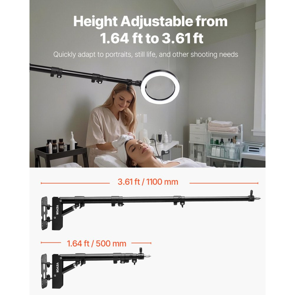 VEVOR Ring Light Wall Mount Boom Arm, 39.37 in/100 cm, Triangle Boom Arm Support 180° Rotation, Heavy Duty Wall Stand Tirpod Support, for Studio Video Light, Monolight, Photography, Softbox, Reflector