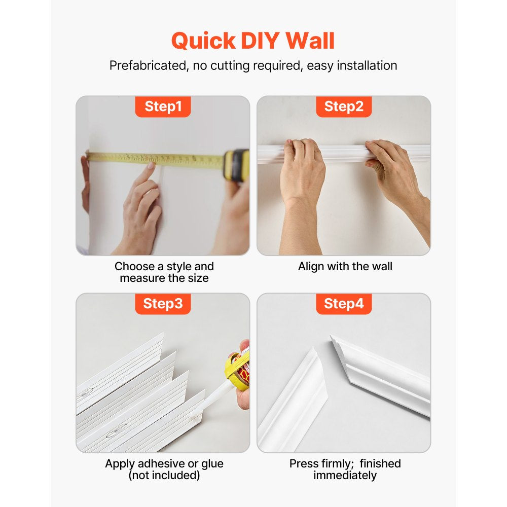 VEVOR Wall Molding 3 Pack, Wainscoting Panels Kit, Lightweight Paintable Polystyrene, Easy to Install Accent Wall Trim for Interior Décor Living Room, Bedroom, Home, White (23x56.3 + 23x23 in)