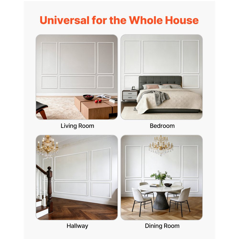 VEVOR Wall Molding 3 Pack, Wainscoting Panels Kit, Lightweight Paintable Polystyrene, Easy to Install Accent Wall Trim for Interior Décor Living Room, Bedroom, Home, White (23x56.3 + 23x23 in)