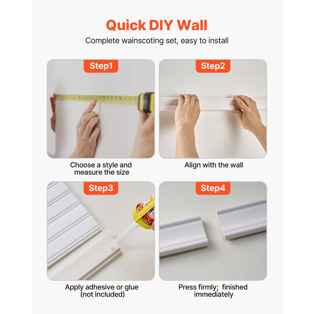 VEVOR Wall Molding Kit, Wainscoting Panels, Lightweight Paintable Polystyrene, Easy to Install,  Wide & Narrow Accent Wall Trim for Interior Décor Living Room, Bedroom, White (77.5 x 38.6 in )