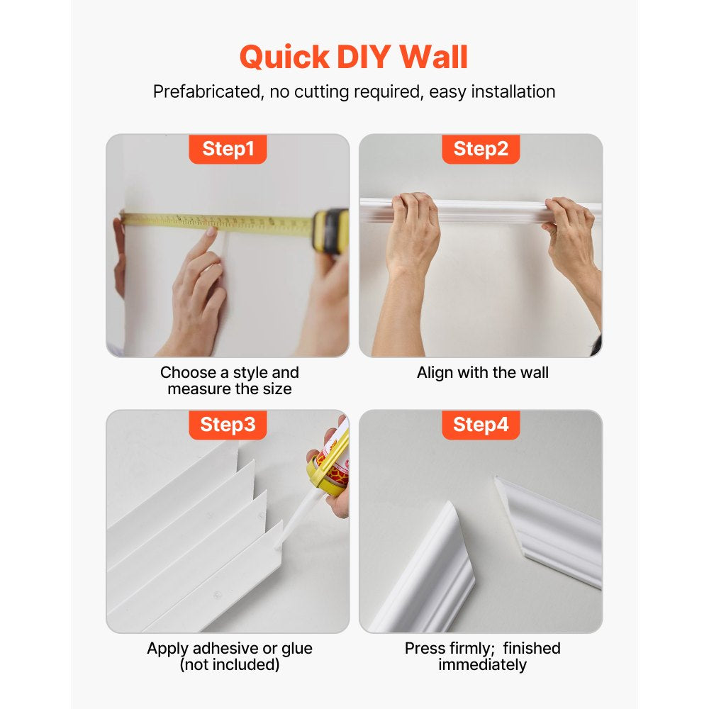 VEVOR Wall Molding 3 Pack, Wainscoting Panels Kit with Dual-Line Wide & Narrow Profile, Lightweight Paintable Polystyrene, Easy to Install Accent Wall Trim for Interior Living Room, Bedroom,White