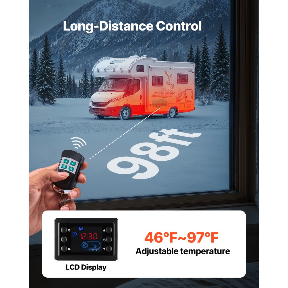 VEVOR Diesel Heater, 8KW, DC 12V/24V, Portable Diesel Air Heater with Remote Control and LCD Screen, Fast Heating Low Noise, 2.6 Gal Large Fuel Tank for Vehicles, Vans, RVs, Campers, and Trucks