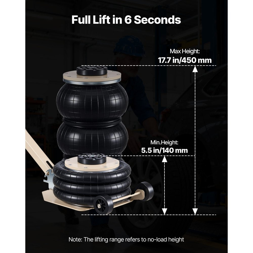 VEVOR Air Jack, 3 Ton/6613 lbs Triple Bag Air Jack, Airbag with Six Steel Pipes, Lift Up to 17.7 inch/450 mm, 1-6 s Fast Lifting Pneumatic with Adjustable Long Handle for Car, SUV, Pickup Truck Repair