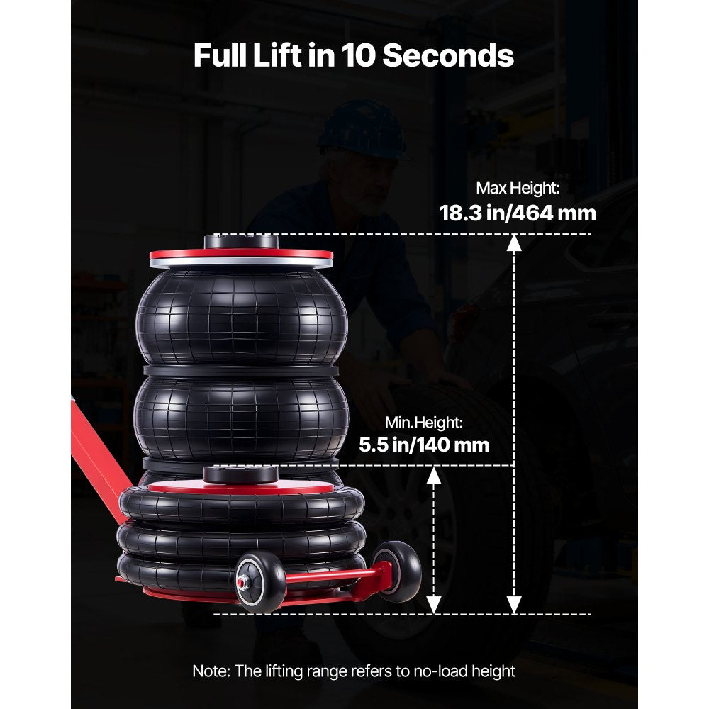 VEVOR Air Jack, 5 Ton/11023 lbs Triple Bag Air Jack, Airbag with Six Steel Pipes, Lift Up to 18.3 inch/464 mm, 4-10 s Fast Lifting Pneumatic with Adjustable Long Handle for Cars, SUVs, Pickup Trucks
