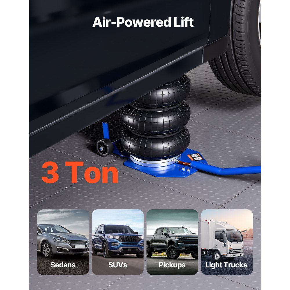 VEVOR Air Jack, 3 Ton/6613 lbs Triple Bag Air Jack, Airbag with Six Steel Pipes, Lift Up to 17.7 inch/450 mm, 1-6 s Fast Lifting Pneumatic with Long Handle & Rubber Pad for Cars, SUVs, Pickup Trucks
