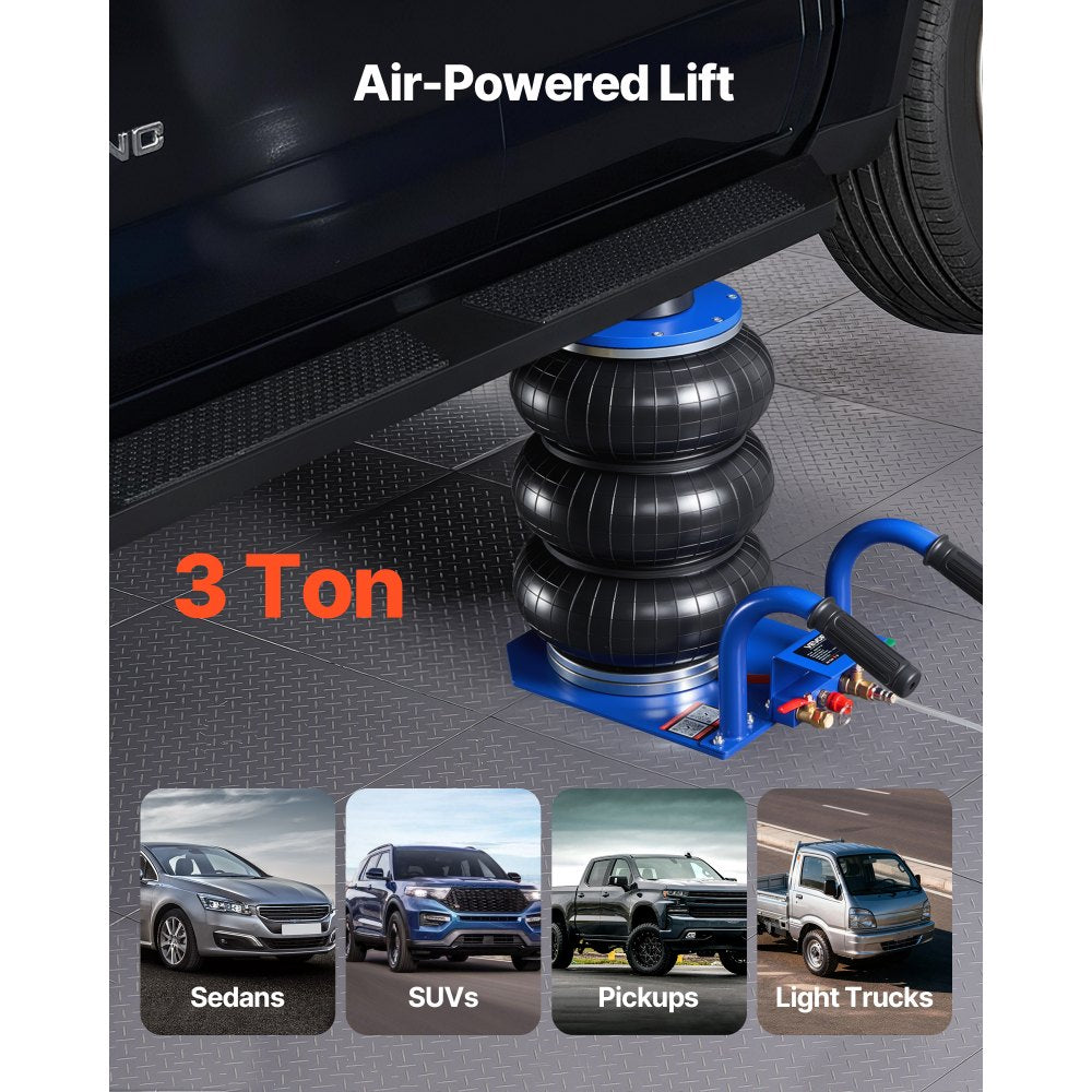 VEVOR Air Jack, 3 Ton/6613 lbs Triple Bag Air Jack, Airbag with Six Steel Pipes, Lift Up to 17.7 inch/450 mm, 1-6 s Fast Lifting Pneumatic with Short Handles for Car, SUV, Pickup Truck Repair, Garage