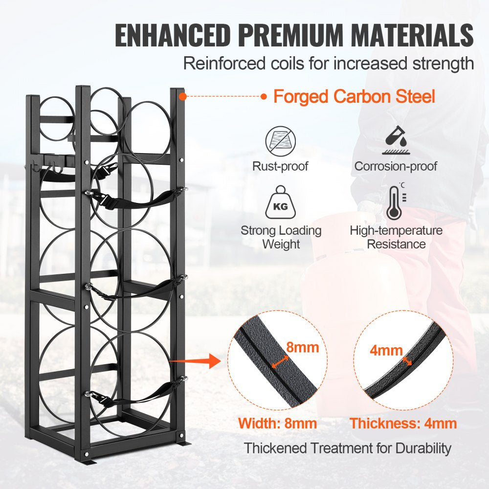 VEVOR Refrigerant Tank Rack, with 2 x 30lbs and Other 3 Small Bottle Tanks, Cylinder Tank Rack 12.79x12.99x47.12 in, Refrigerant Cylinder Rack and Holders for Freon, Gases, Oxygen, Nitrogen
