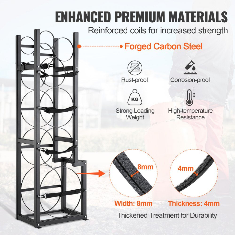VEVOR Refrigerant Tank Rack, with 1 x 50lb, 2 x 30lb and Other 3 Small Bottle Tanks, Cylinder Tank Rack 15.55x12.99x49.8 in, Refrigerant Cylinder Rack and Holders for Freon, Gases, Oxygen, Nitrogen