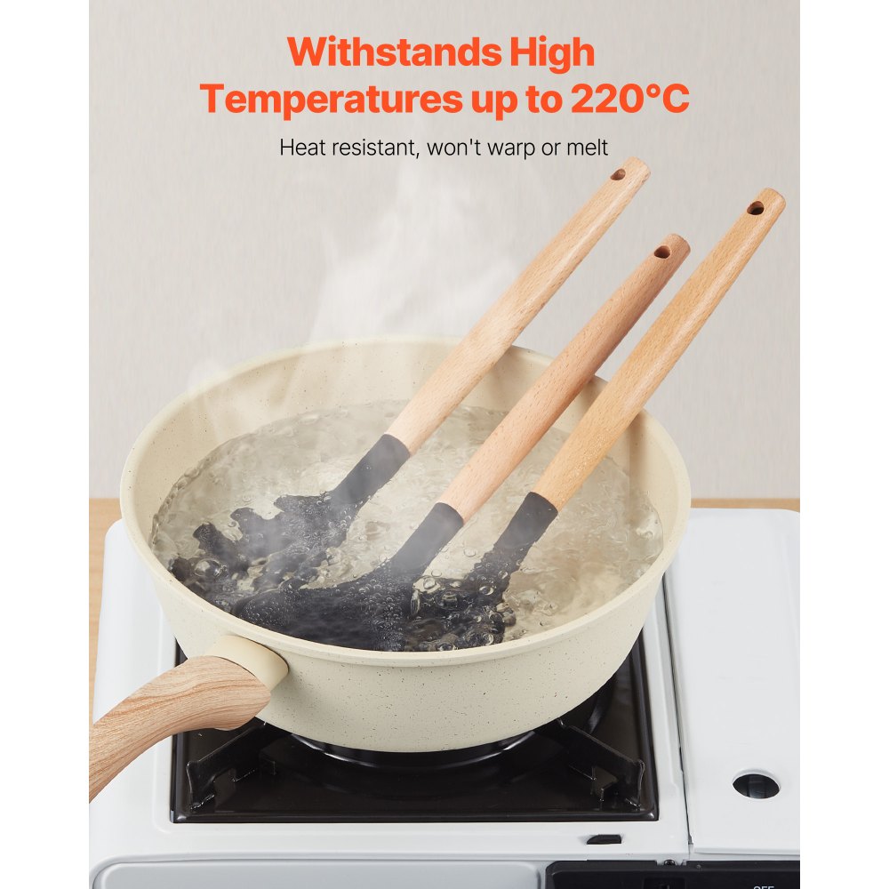 VEVOR Kitchen Cooking Utensils Set, 50 PCS Silicone Spatula Set with Holder, 428°F Heat Resistant Gadget Spoons Tools, Wooden Handle Home Essentials Accessories, Silicone Gadgets Cookware, Black