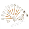 VEVOR Kitchen Cooking Utensils Set, 34 PCS Silicone Spatula Set with Holder, 428°F Heat Resistant Gadget Spoons Tools, Wooden Handle Home Essentials Accessories, Silicone Gadgets Cookware, White