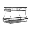 VEVOR 2 Tier Fruit Basket, Countertop Fruits Vegetable Bowl with Banana Hangers, Metal Wire Storage Stand for Kitchen Counter, Detachable Stackable Holder Organizer for Bread Snack Veggies, Black