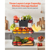 VEVOR 3 Tier Fruit Basket, Countertop Fruits Vegetable Bowl with Banana Hangers and Side Storage Basket, Metal Wire Storage Stand for Kitchen Counter, Holder Organizer for Bread Snack Veggies, Black