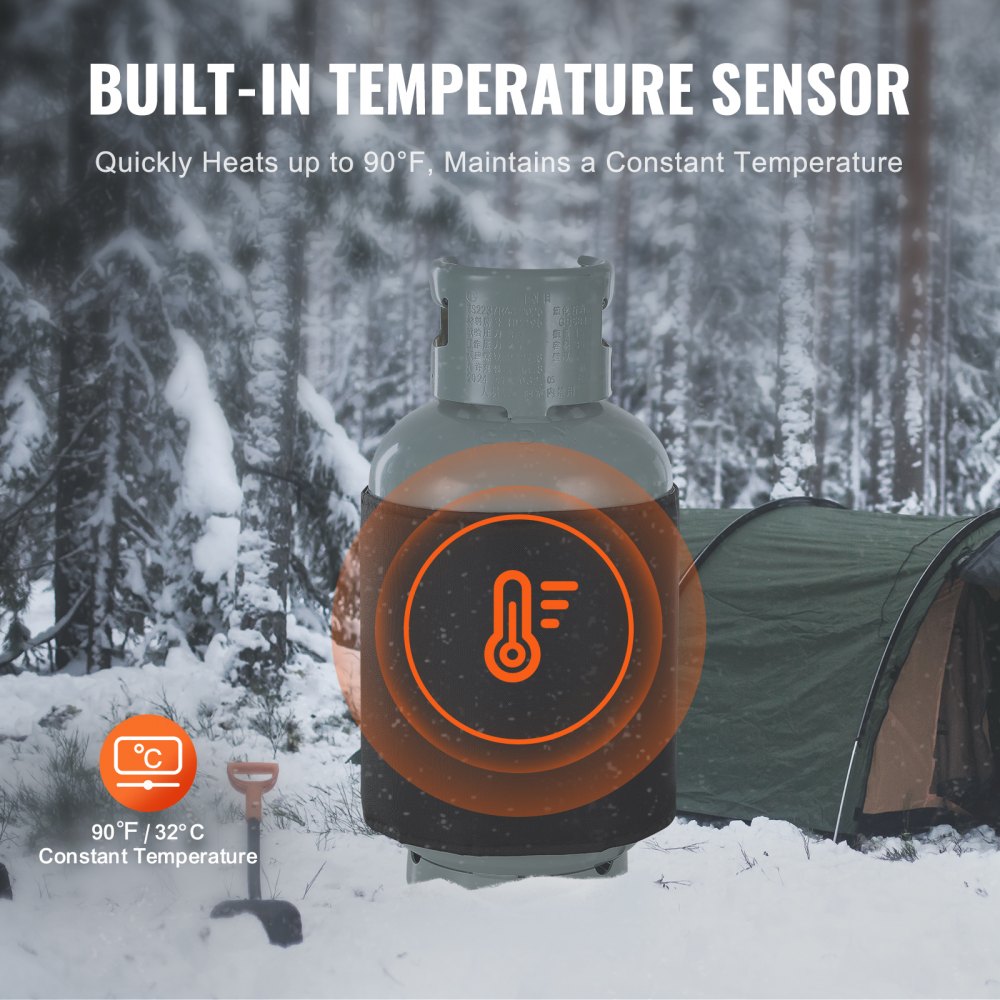 VEVOR Insulated Band Style Gas Cylinder Warmer, Fits 40 lbs Gas Tanks 120W Propane Heater, Fixed Internal Thermostat Max Temp 90 ℉, Durable Waterproof Oxford Fabric, FCC Listed