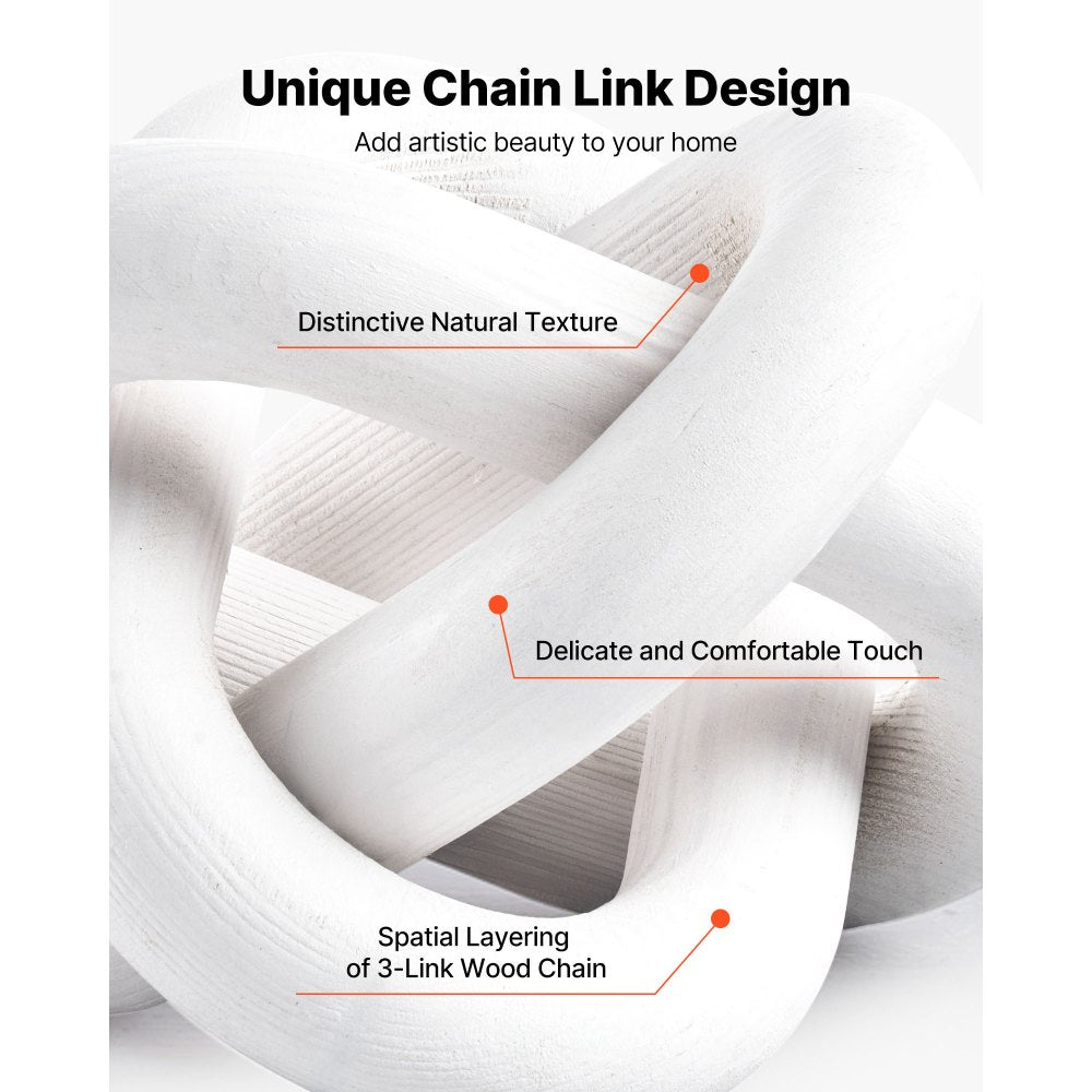 VEVOR Wood Chain Link Decor, 3 Link, Hand Carved Wooden Knot Decor, Coffee Table Decoration Modern Shelf Accents, Decorative Objects for Home Living Room Bedroom Entryway Farmhouse Bookshelf, White