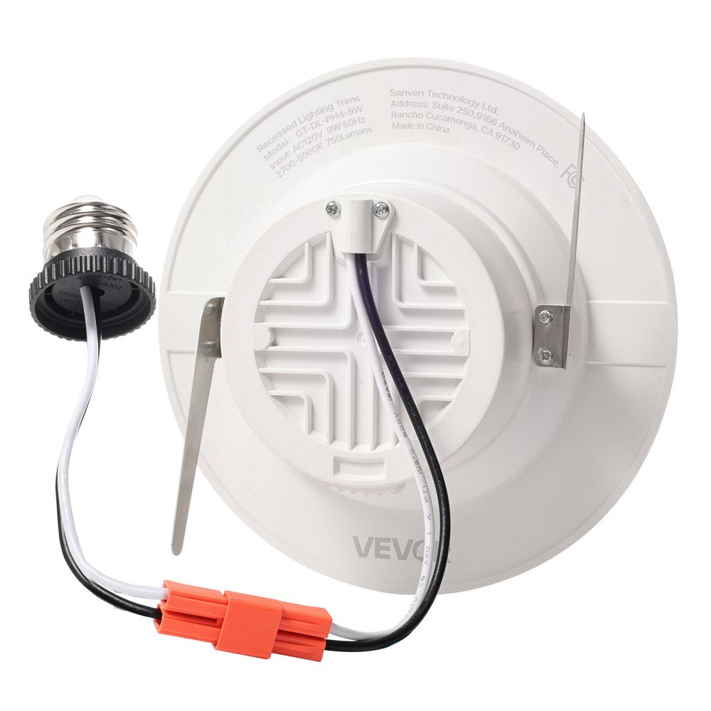 VEVOR 10 Pack LED Recessed Lighting, 4 Inches, Retrofit Can Lights, 750 LM 9W 120V, Selectable 5CCT 2700K/3000K/3500K/4000K/5000K, 10% to 100% Dimmable, Compatible with E26 Base and TP24 Connector