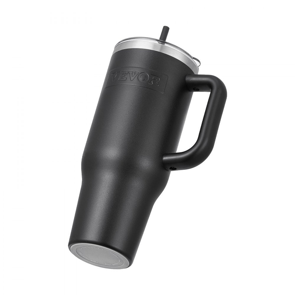 VEVOR 40 oz Insulated Water Bottle, Stainless Steel Sports Coffee Cup with Lid, Handheld Travel Coffee Mug Double Walled, Camping Hydration Flask Leakproof, for Indoor/Outdoor School, Work, Black
